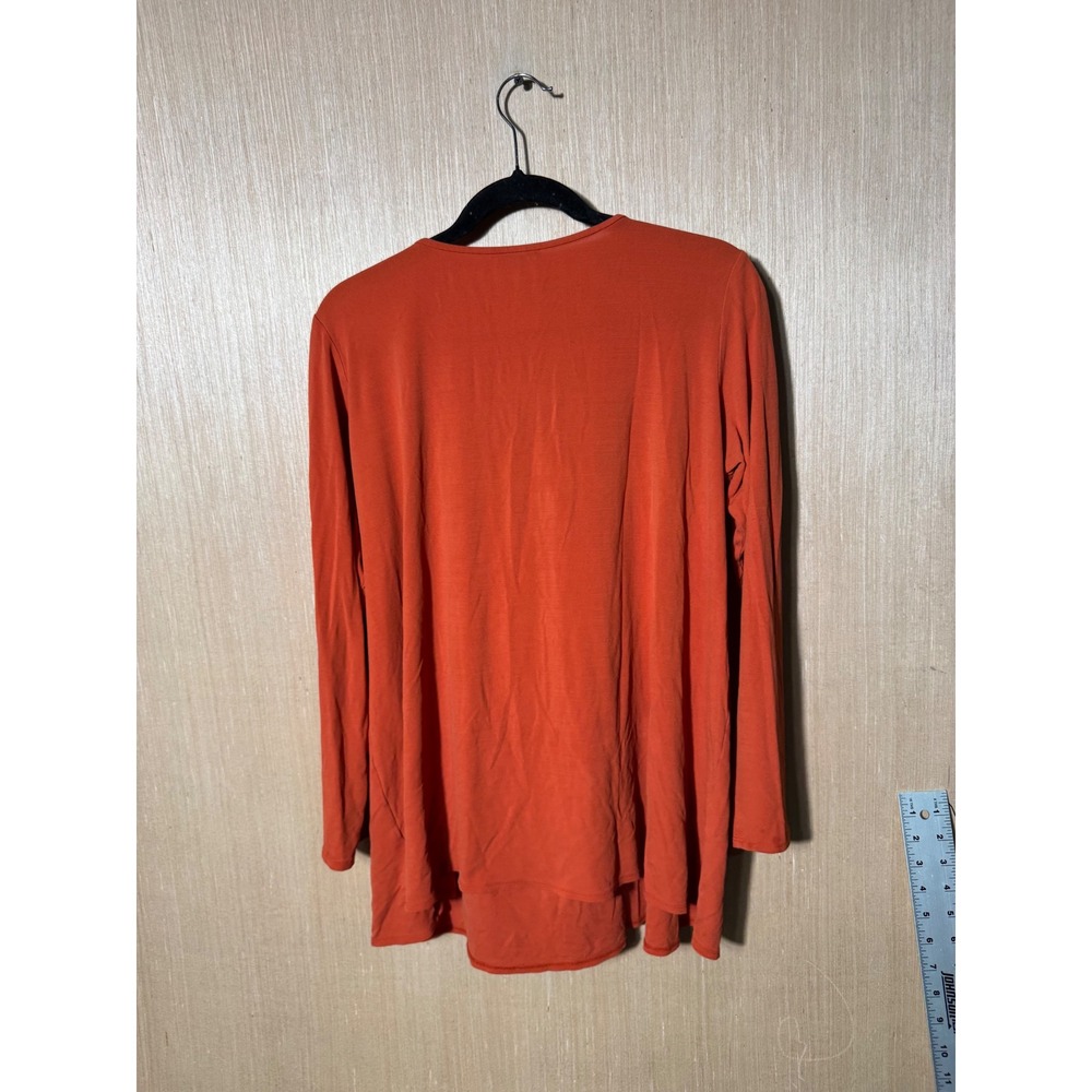 Eileen Fisher Womens Medium Burnt Orange 100% Silk Long Sleeve V-Neck Tunic Top - Picture 6 of 6